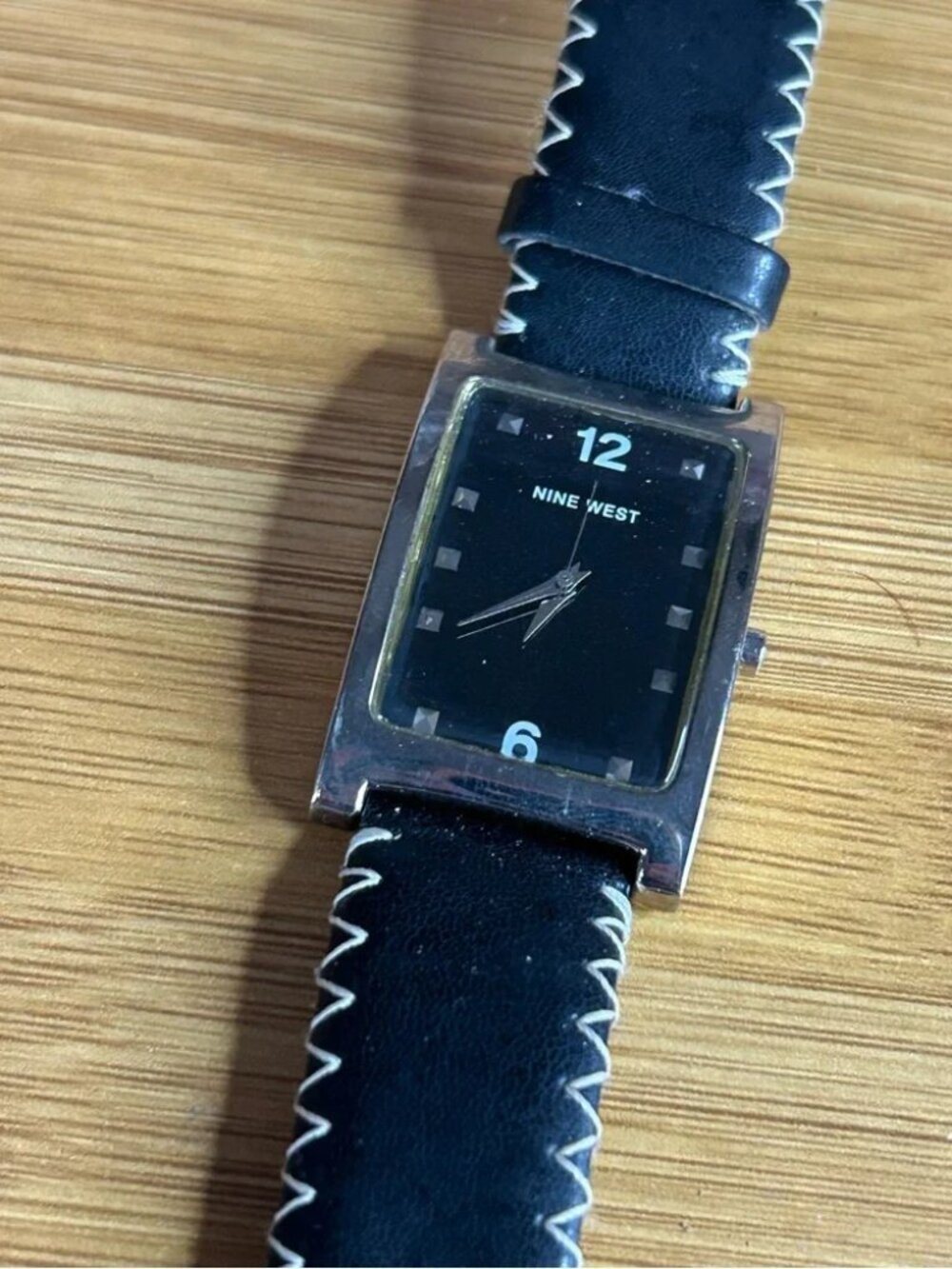 NINE WEST Watch Silver Tone Black dial Rectangular 25mm Sleek Modern working